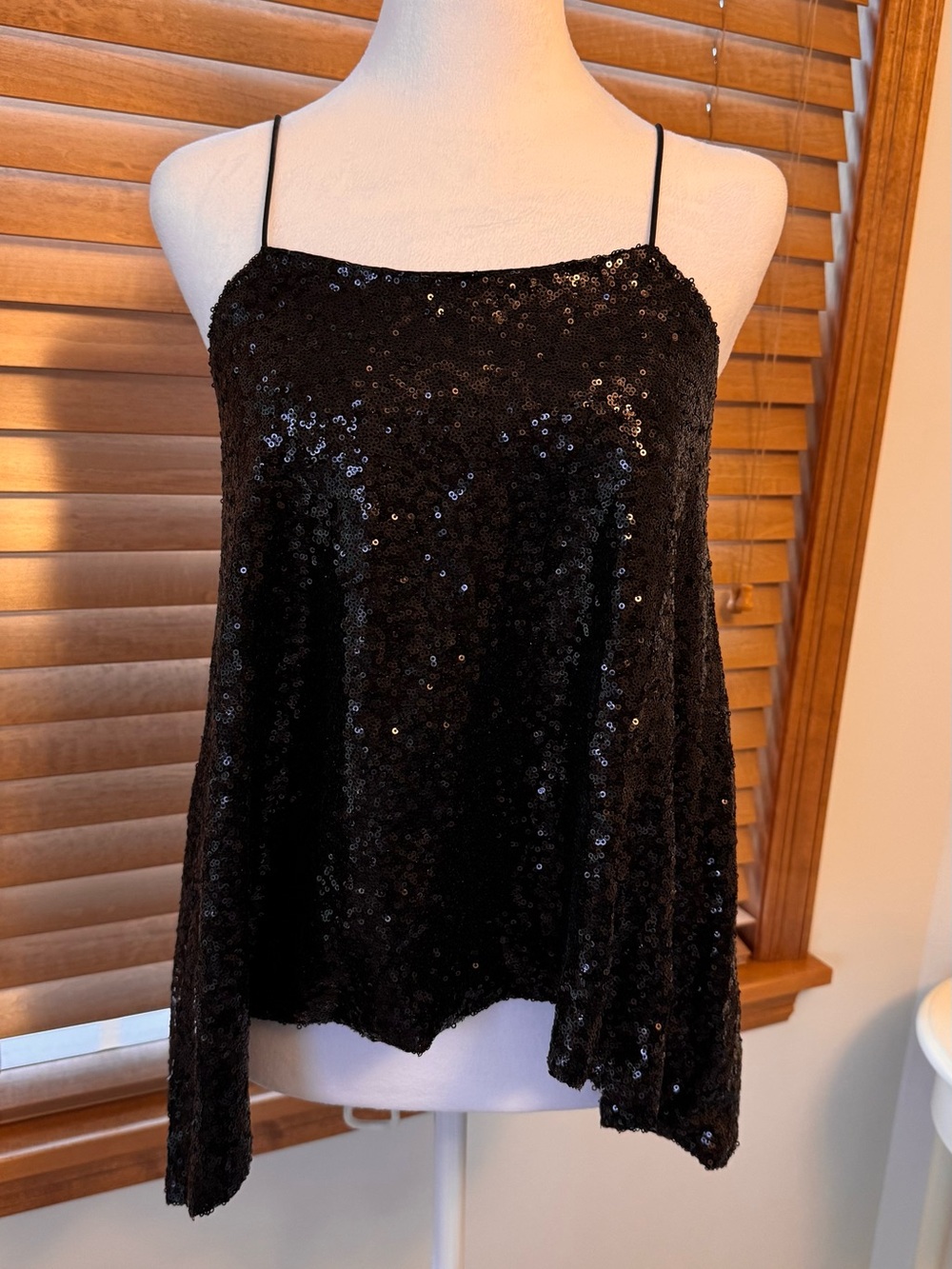 Black Sequin Spaghetti Strap Top